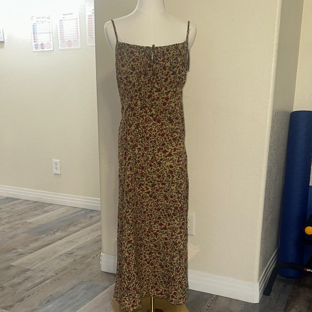 Floral Maxi Slip Dress in Brown & Red - Classic Spaghetti Strap
